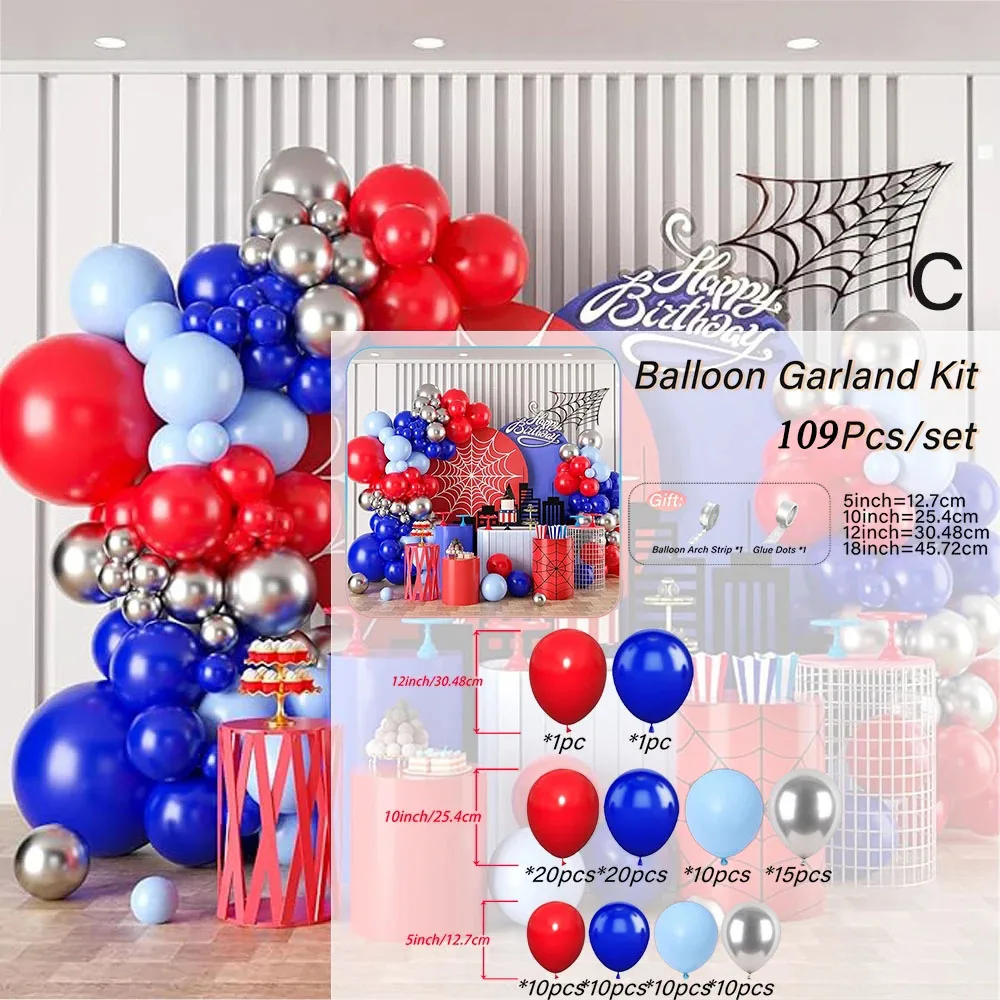 109-teiliges Rot-Blaues Spinnen-Ballon-Set Halloween-Party-Deko-Set Ballon-Girlanden-Bogen-Kit für Geisterhaus Geburtstag Karneval Party-Dekoration – Detail 1