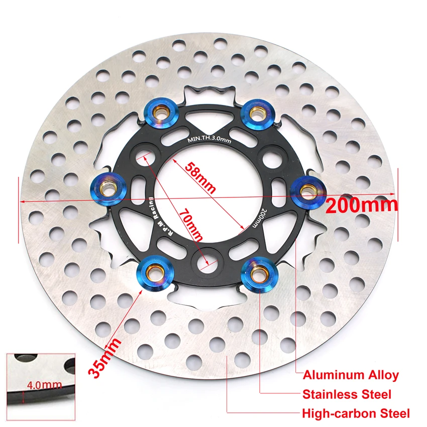 Freno de disco de 200mm RPM, 3 orificios, 57mm, 70mm, pinza de Rotor de disco flotante para motocicleta, rueda delantera y trasera Universal para patinetes Yamaha Niu