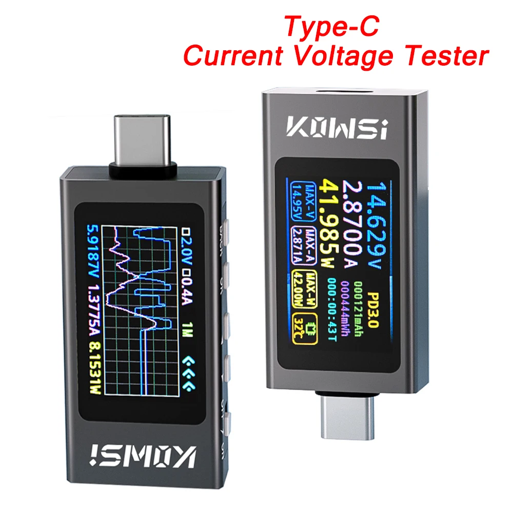 

KWS-X1 4V-30V 12A Type C Tester Voltmeter Ammeter TYPE-C Fast Charge Detection Trigger Capacity Measurement Ripple Measurement