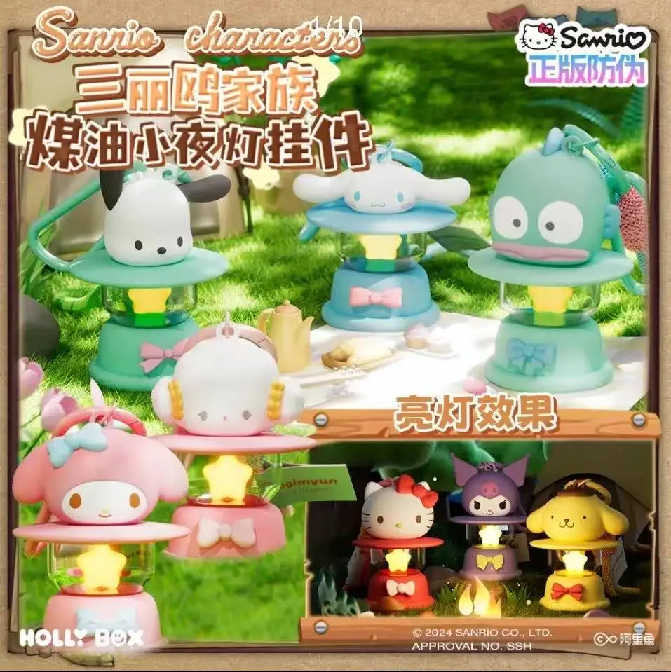 Original Sanrio Keychain Creative Hello Kitty Night Light Keyring Cinnamoroll My Melody Kuromi Key Chain Schoolbag Pendant Gifts
