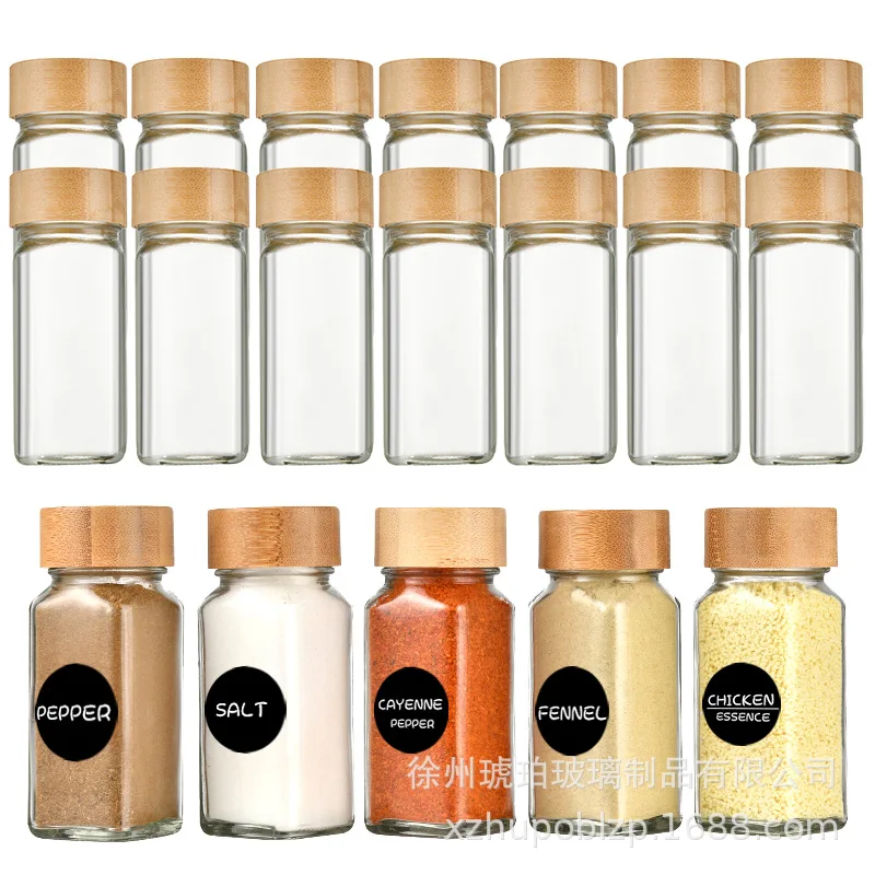 40oz Square Seasoning Jar Pepper Seasoning Bottle 24 Sets Pepper Bottle 90ml 120ml Bamboo and Glass Seasoning Jar