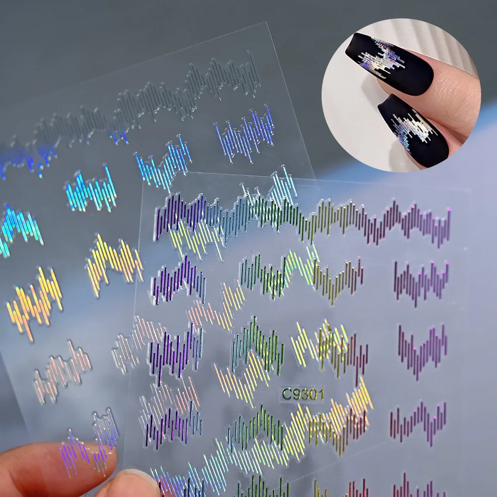 6Pcs Reflective Lines Nail Art Stickers 3D Gold Silver Filament Aurora Wave Strip Sliders Designs Club Shiny Manicure Decoration