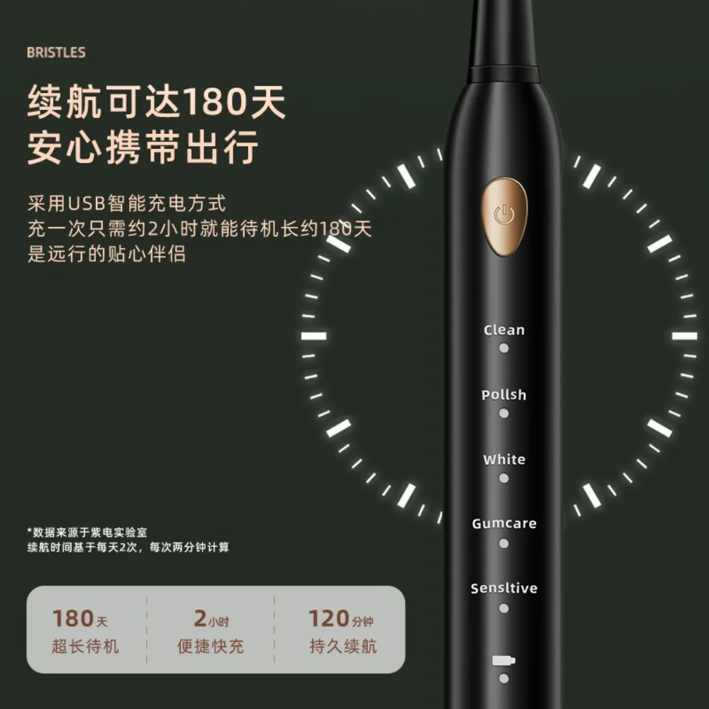 Sonic Electric Toothbrush Set for Adults Six Speed Mode Waterproof Soft Brush Head USB Rechargeable High Frequency Cleaning