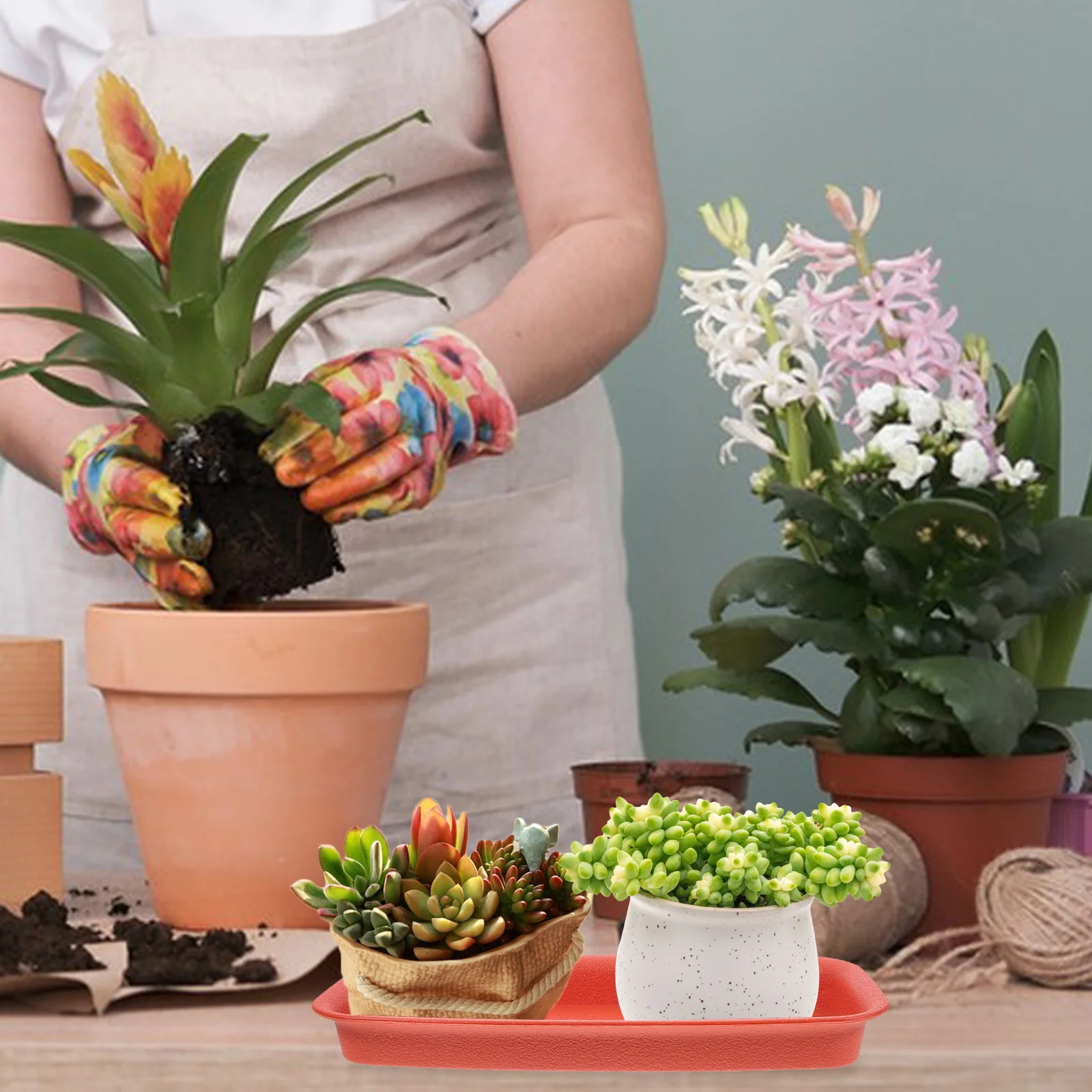 4Pcs Rectangle Plant Saucer Set Deep Groove Waterproof Tray for Indoor Plant Pots Leak Proof Floor Protection Easy Clean Plastic