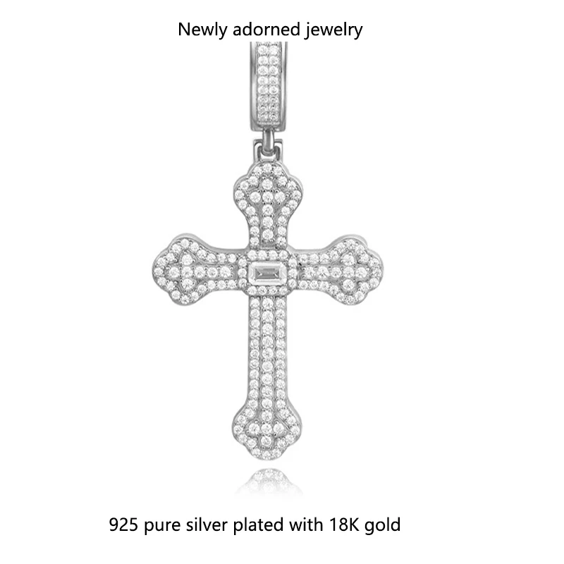 

New European and American hip-hop fashion personalized pendant without chain, S925 silver Moissanite cross petal necklace for me