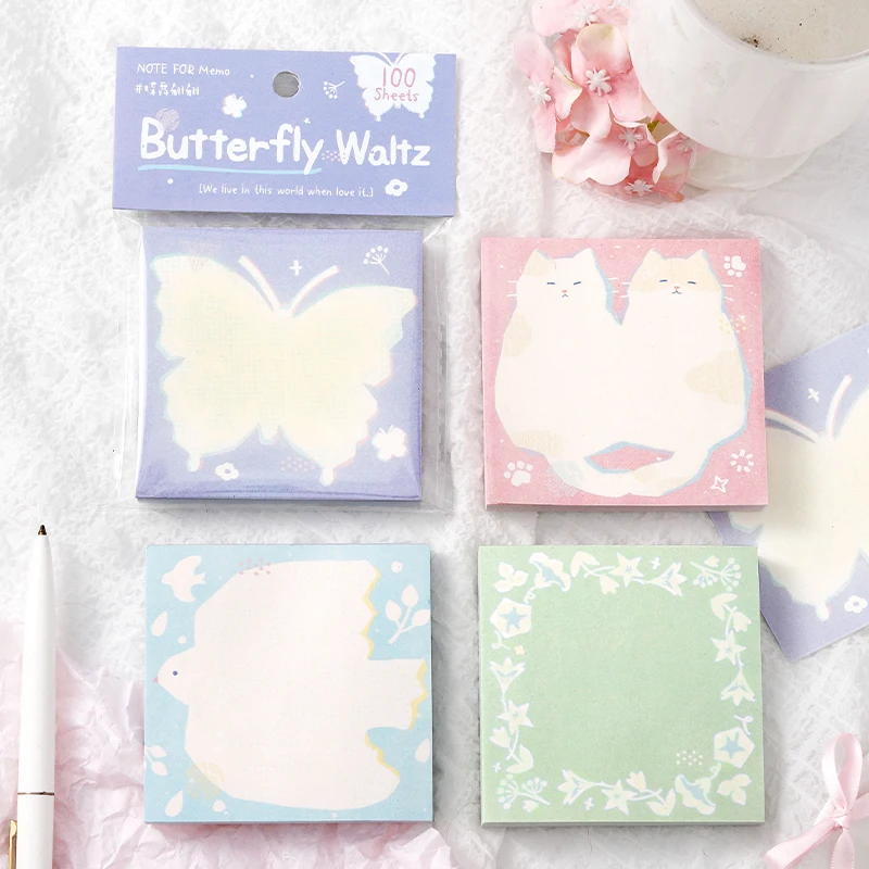 

100 Pcs INS Butterfly Dance Memo Pads Scrapbooking Cards Paper Retro Background Decoration for Office Supplies Junk Journal