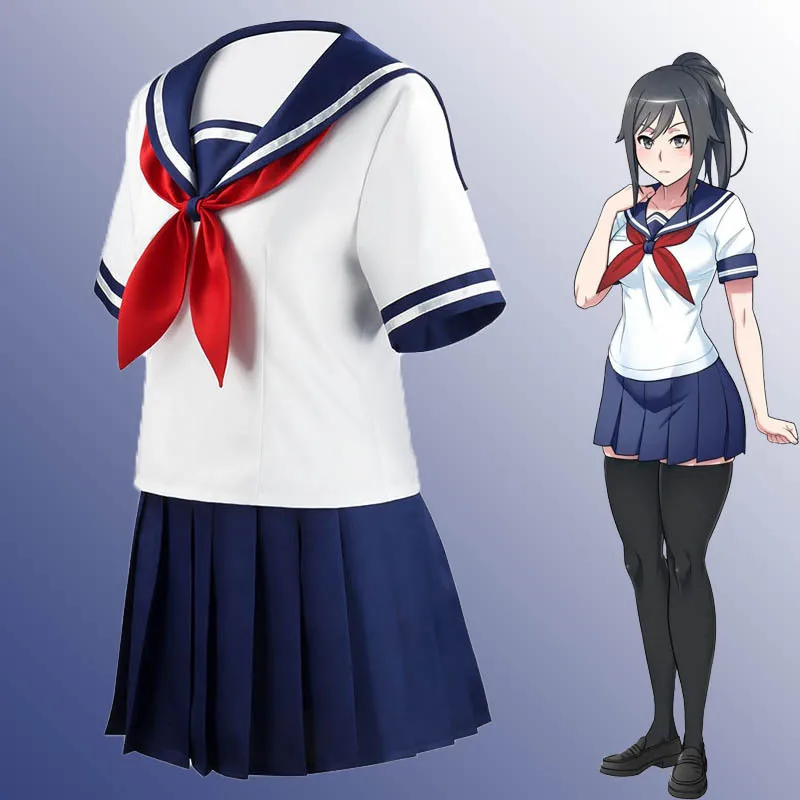 Game Yandere Simulator Cosplay Costume Ayano Aishi Uniform Chan JK School Women Outfit Sailor Suit T-shirt+Skirt black clover