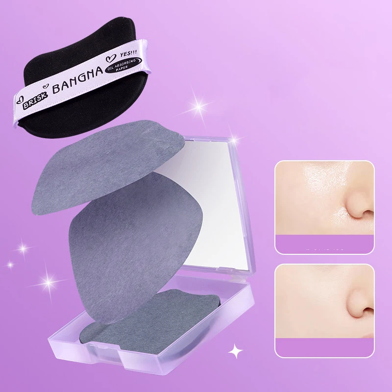 100 folhas de papel absorvente de óleo facial portátil com estojo de espelho beleza mulher papel de cuidados faciais absorve gordura facial beleza