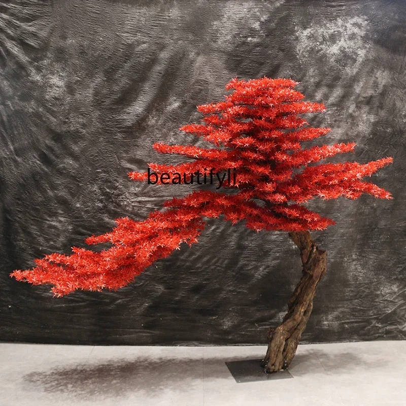 Simulation Pine Red Maple Tree Welcome Pine New Chinese Style Decoration under Stairs Decoration Large Landscape Fake Trees