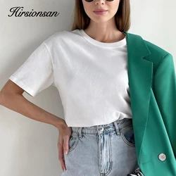 Hirsionsan Basic Cotton T Shirt Women 2023 Summer New Loose Solid Tees 19 Color Casual Loose Tshirt Oversized O Neck Female Tops