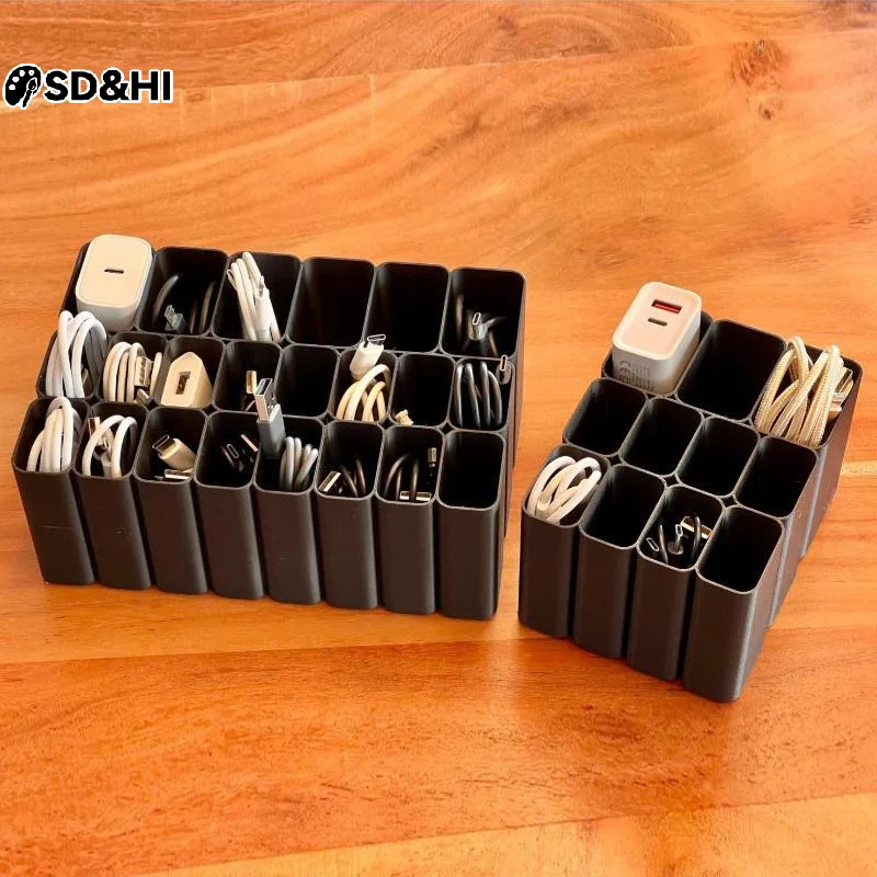 11/22 Grids USB Cable Storage Tray Wire Management Box Desktop Electronic Accessory Organizer For Home Office Holiday Present