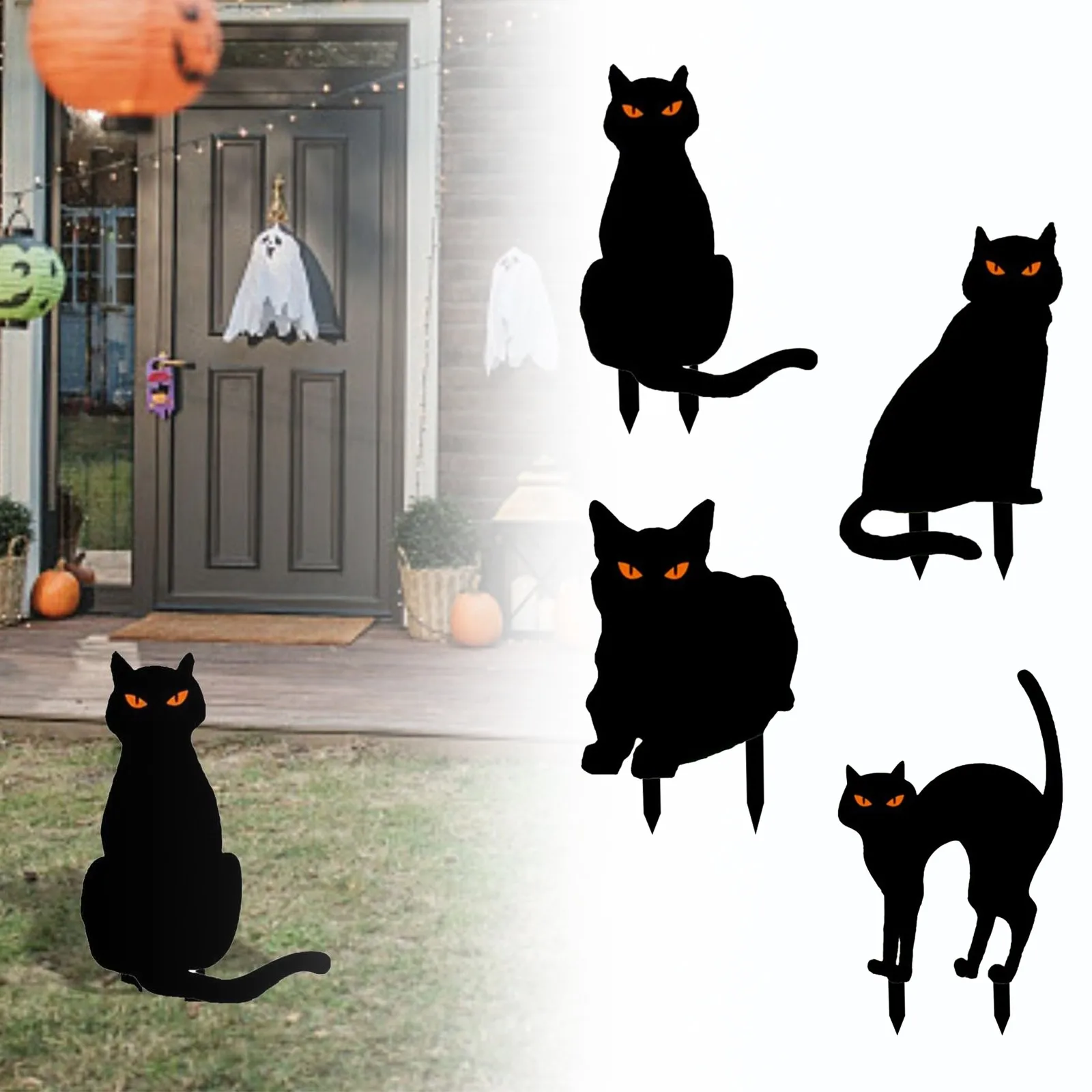 Halloween Outdoor Scary Cat Decoration Metal Yard Stakes Decor Sign Garden Outdoor Ground Plugs Halloween Garden Party Ornaments