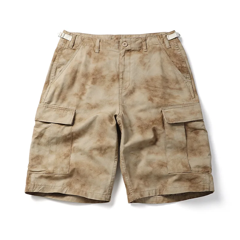 

Японские потертые камуфляжные шорты-карго в стиле ретро, мужские летние свободные прямые универсальные молодежные шорты средней длины 5 дюймов
