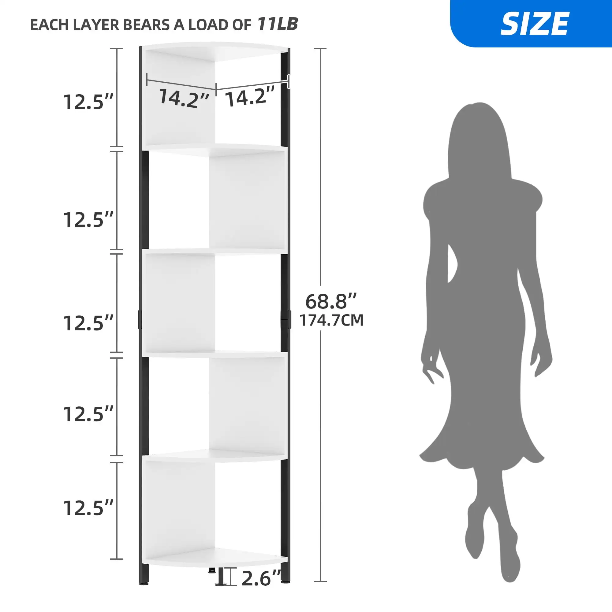 Dextrus Rak Sudut 6 Tingkat, Rak Terbuka Sempit, Rak Buku & Rak Buku Sudut Modern, Rak Penyimpanan Sudut Dudukan Tanaman untuk Rumah O