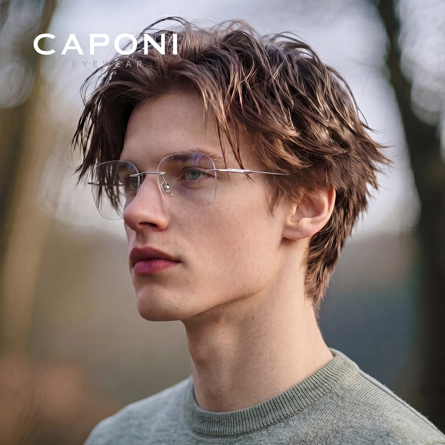 

Мужские очки CAPONI, ультралегкая титановая оправа, дизайнерские компьютерные очки с защитой от синего света, фотохромные очки с защитой от ультрафиолета UV400, модель J23074