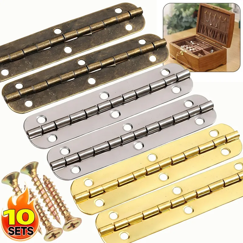 

1/10sets Jewelry Box Hinges Small 65mm Hinge with Screws Party Gift Wooden Music Box Decoration Long Strip Rounded Corner Hinge