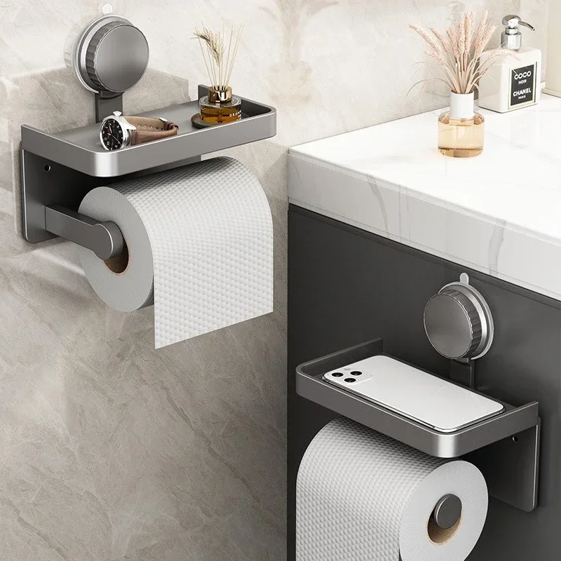 Suction Up Paper Rack Toilet Paper Holder No Drilling Bathroom Tissue Rack Household Wall-mounted Toilet Paper Box 1PC