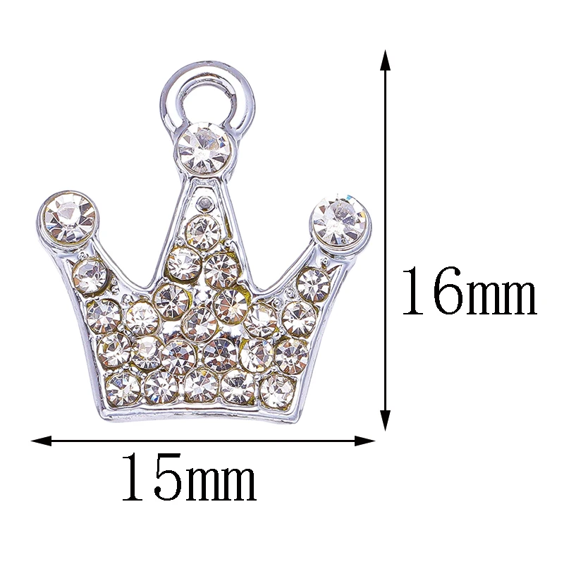 10Pcs 15*16MM Rhinestone Zircon Crown Pendant Alloy Charm For Bracelet Necklace Making DIY Earrings Jewelry Accessories Ornament