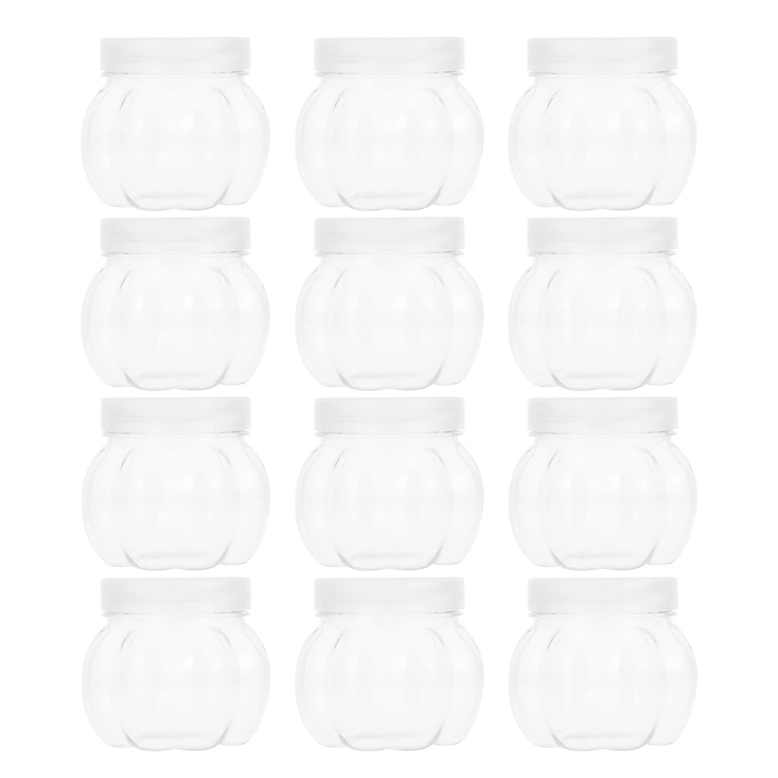 

12 Pcs 150ml PET Pumpkin Shaped Candy Jars Transparent Mini Containers for Wedding Snacks Candies Biscuits Dried Fruits Safe