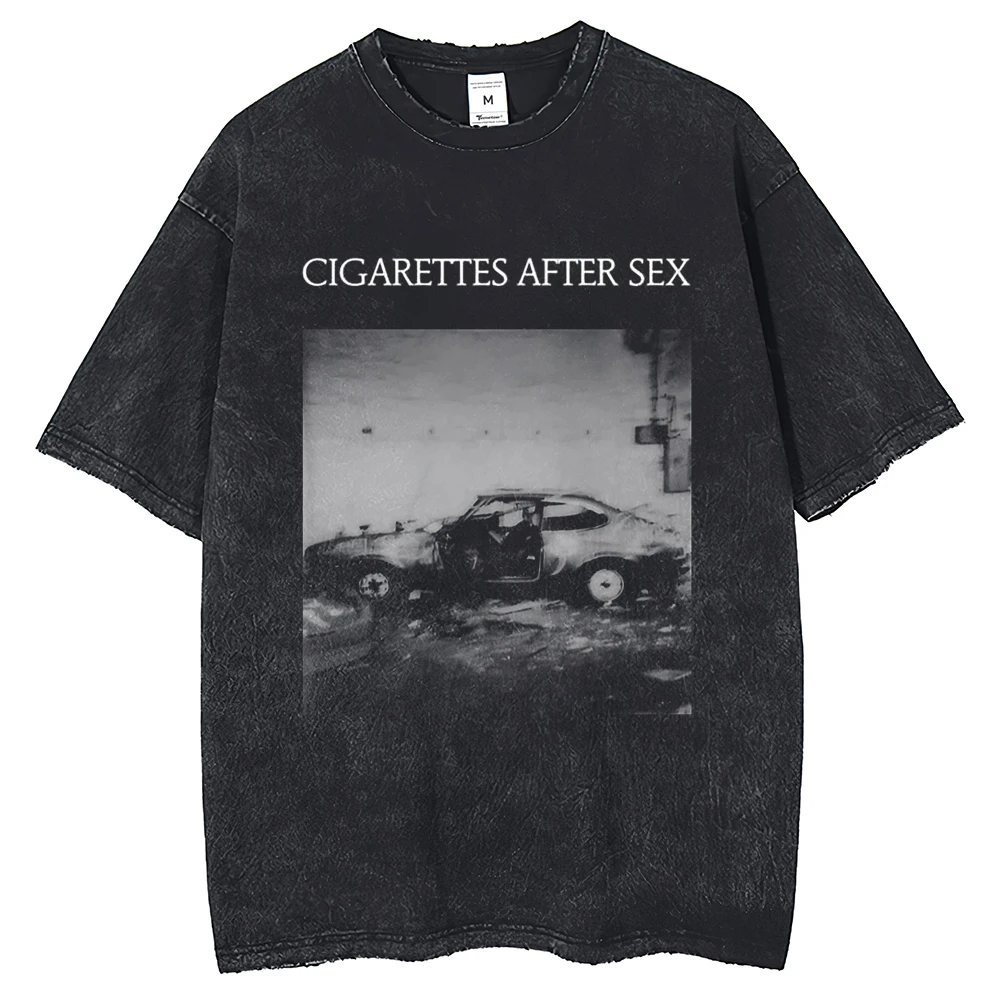 

Washed Cotton Street Apparel Men's Vintage Black Gum Record Band Print Dark Black Pattern Short Sleeve Shirt 2024 Harajuku Overs