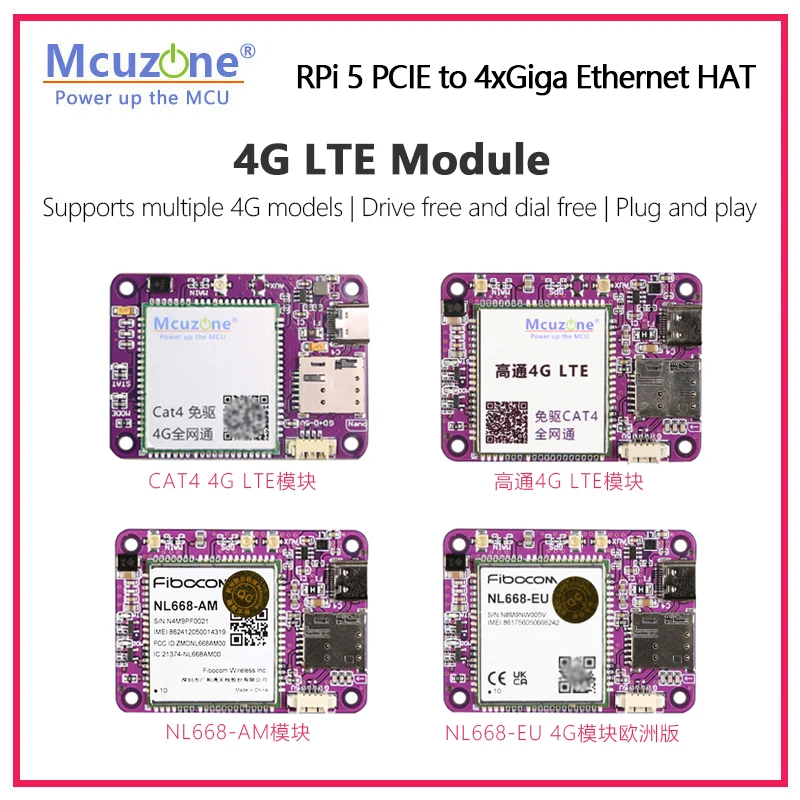 MPG4-4G,Raspberry Pi 5 PCIE to 4xGiga Ethernet HAT, Use switches to expand four-channel Gigabit Ethernet; openwrt OS driverfree