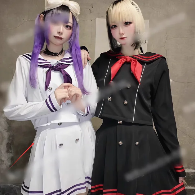 สไตล์ญี่ปุ่น Mine สีตัดกัน Stripe SAILOR COLLAR สาวหวานชุดเสื้อแจ็คเก็ตสั้นและจีบกระโปรงมินิชุด