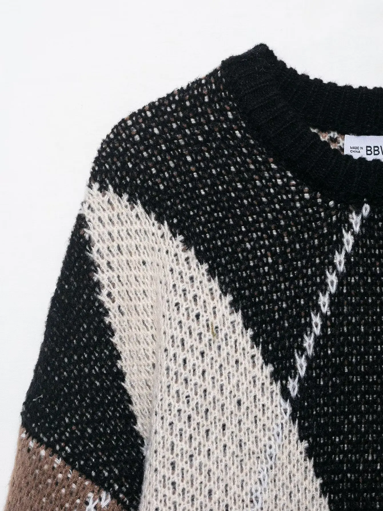 2025年カジュアルファッションクルーネック長袖クロップドオーバーサイズセーターチェック柄ニットプルオーバーレディース秋通勤オフィスダイヤモンド