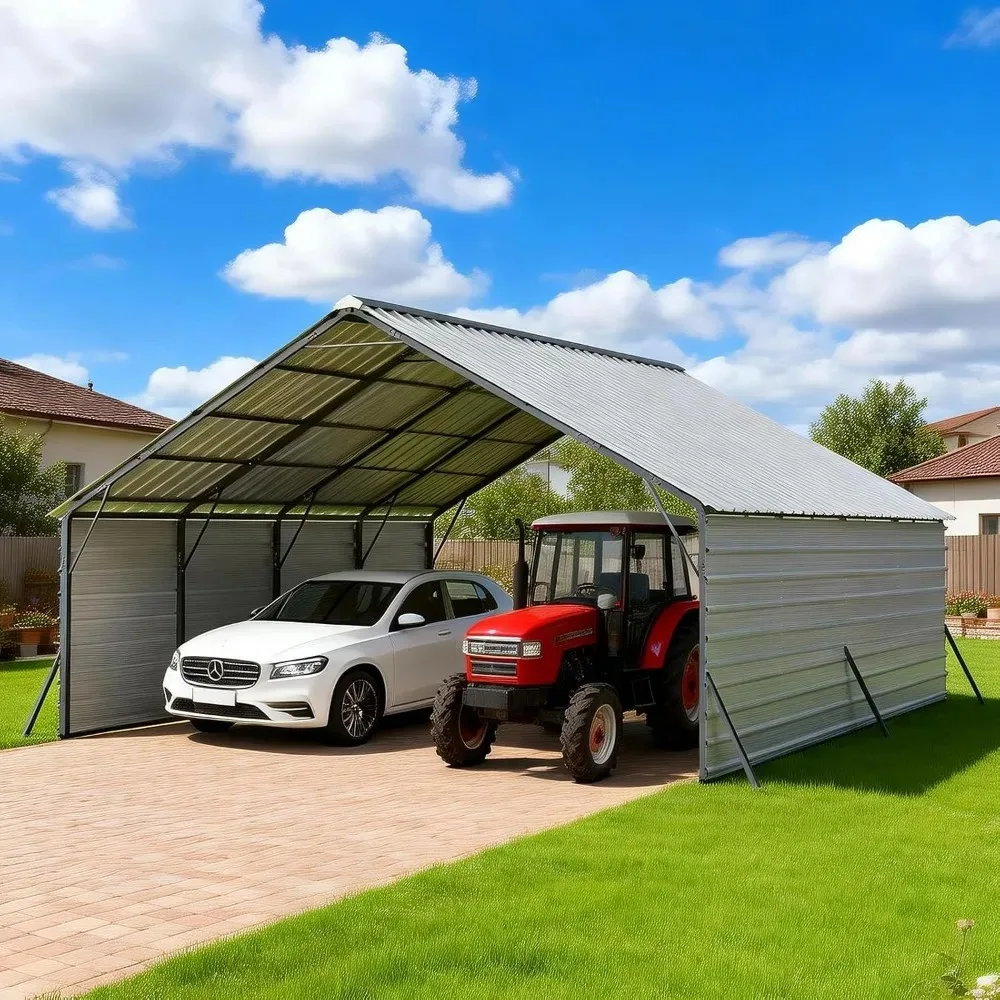 20x20 FT Metal Carport, Vertical Roof Steel Garage Shelter All-Weather Steel, Powder-Coated Frame, Galvanized Panels, for 2 Cars
