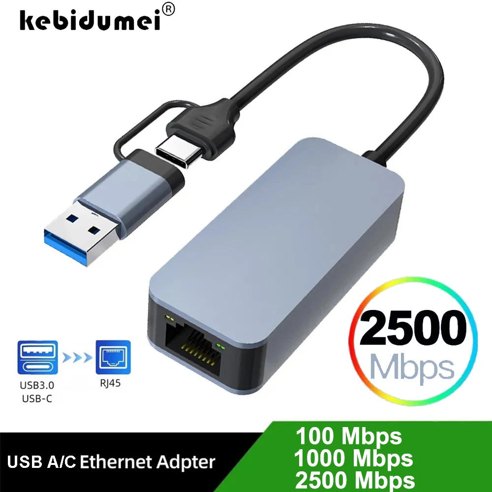 

2.5G 2500M Network Card Adapter USB 3.0 Wired USB TypeC To Rj45 Lan Ethernet Adapter Lan Hub For PC Laptop For Windows 8.1/10/11