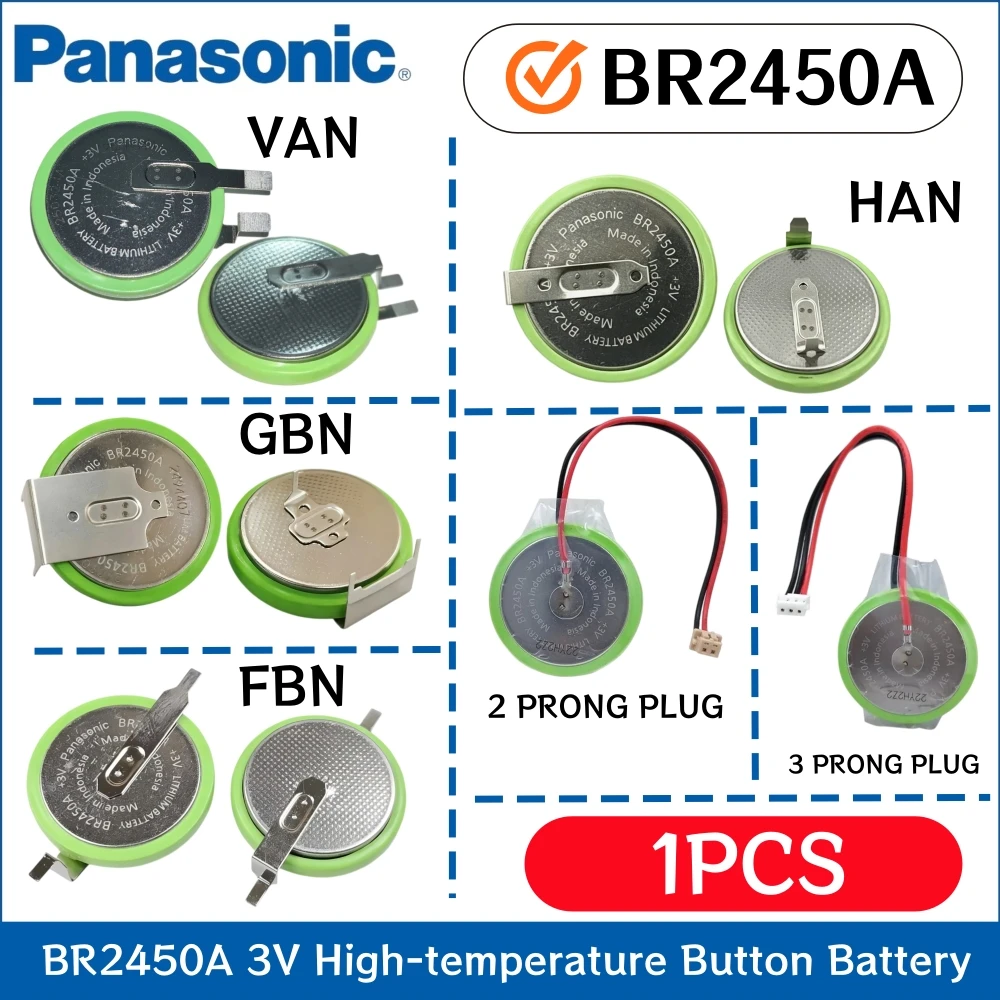 1Pcs Panasonic New Original BR2450A BR2450 GBN FBN HAN VAN with Plug Battery 3V High and Low Temperature Batteria