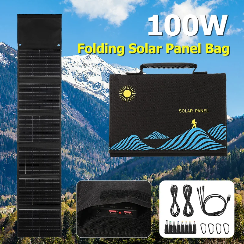

60W 80W 100W Foldable Solar Panel Portable Solar Cell Folding Bag With USB+DC For Outdoor Hiking Camping Mobile Phone Charging