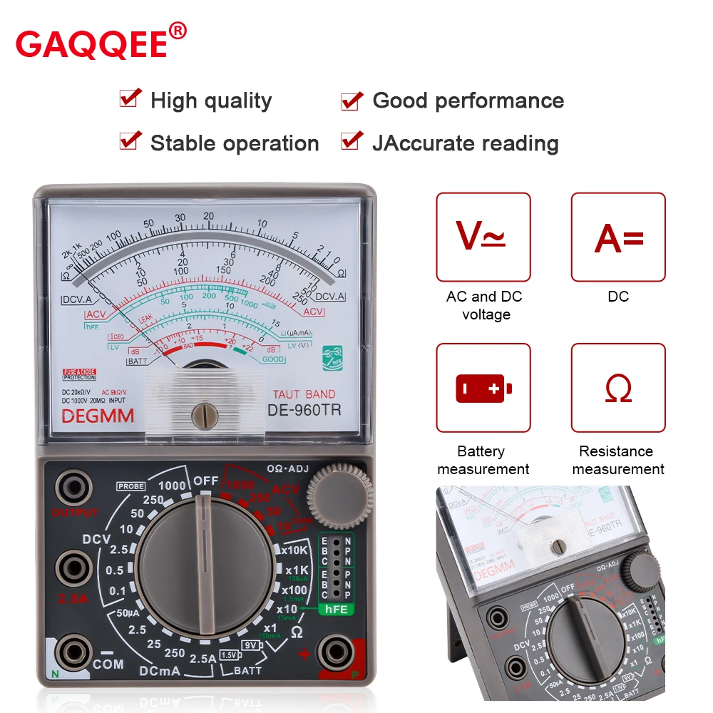 DE-960TR Pointer Mechanical Analog Multimeter Multi-Function AC DC Volt Ohm Current Electrician Maintenance Universal Test Meter