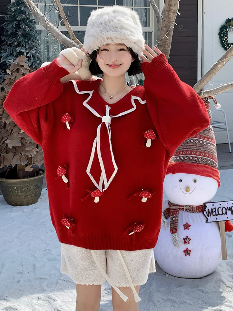 

Laid-ba Sle Knitted Sweater Women's Autumn Winter plus Size Loose Mid-Length Super Beautiful Top Aosphere Feeling New Year