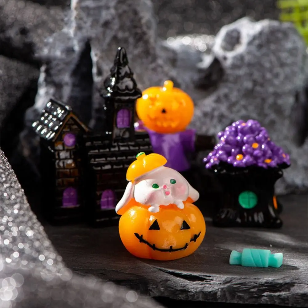 Mini Halloween Miniature Figurine Purple Bone Skull Cartoon Scary Pumpkin Statue Fairy Garden Castle Tree House