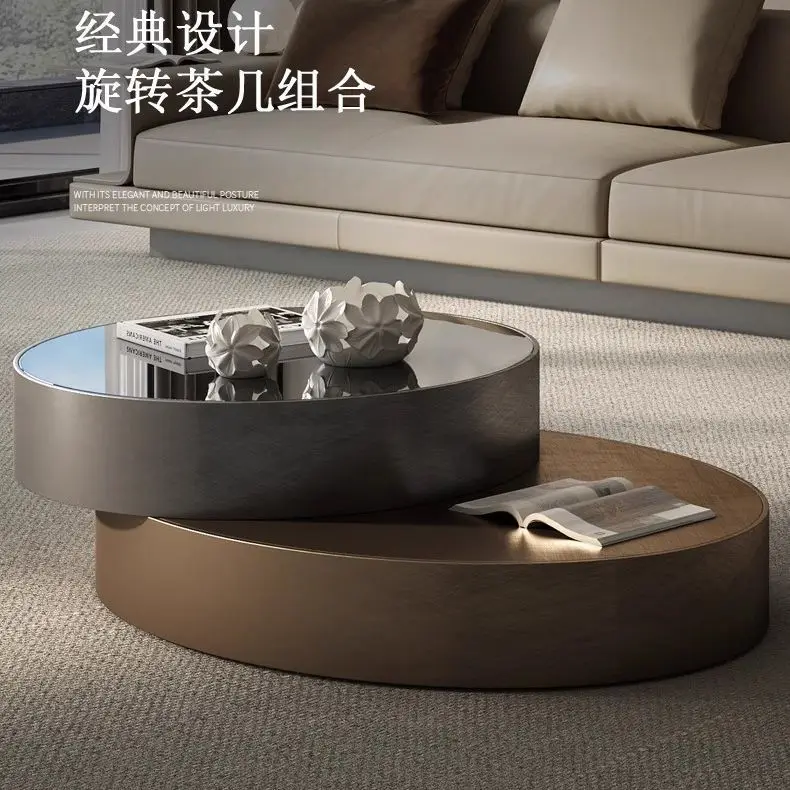 High-grade rotating coffee table stainless steel light extravagant modern living room round tea table set agreeable minimalist