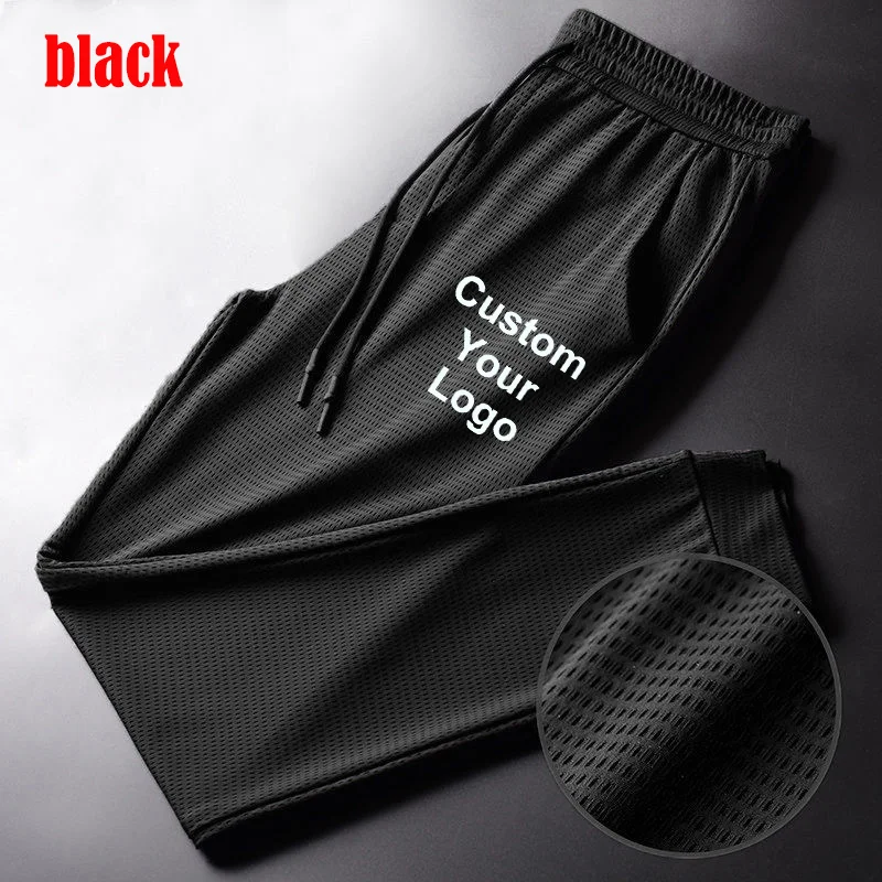 Men's Custom Your Logo Pants Mesh Ice Silk Breathable Casual Pants Men's Sports Quick-drying Pants Sports Slim Trousers