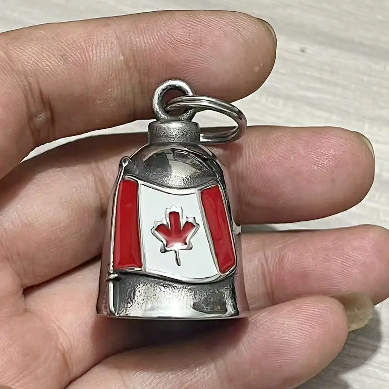 Stainless steel retro polished Canadian maple leaf flag exorcism guardian bell pendant