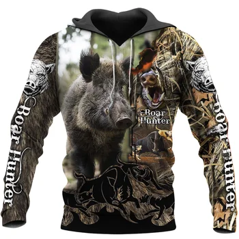 Animals Wilderness Novelty Bluzy z kapturem Boar Hunter 3D Printed Bluza męska z kapturem Unisex Streetwear Pullover Casual Tracksuits