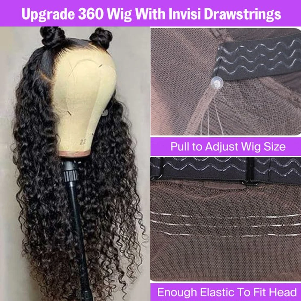 250 Density Hidden Strap Deep Curly 360 Full HD Lace Frontal Wig Human Hair Upgrade Invisible Drawst Glueless Wigs For Woman