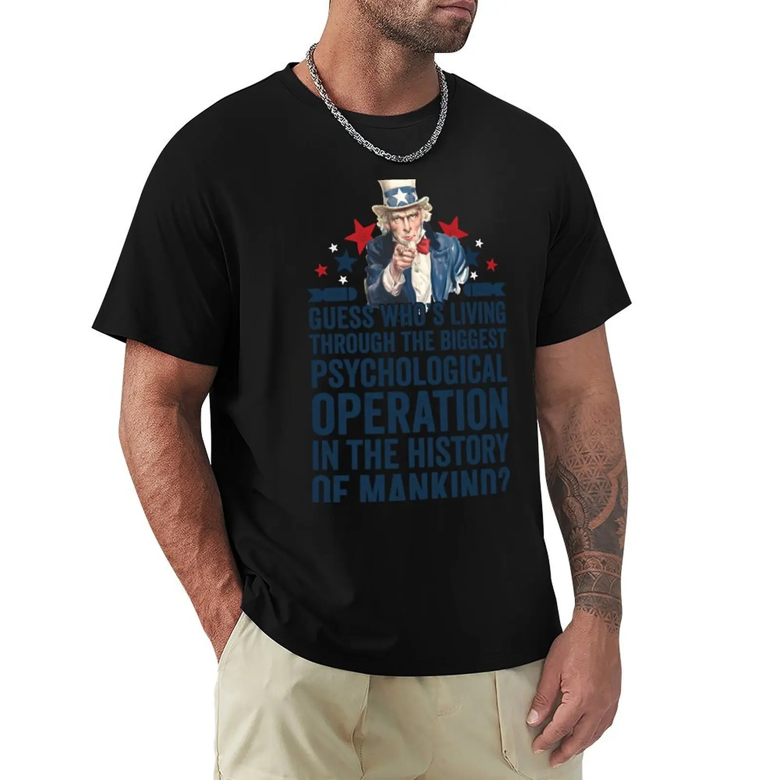 Uncle Sam ? Psychological Operation ? Psyop ? Hoax T-Shirt All Match Basic Short Sleeve Top