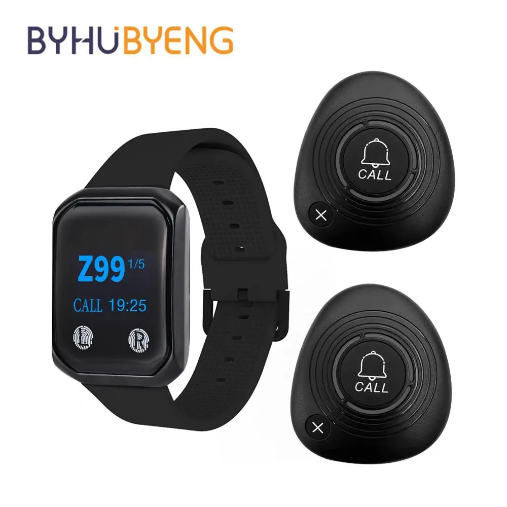 BYHUBYENG Watch Pager For Restaurant Waiter Calling System 1 Waterproo Watch Receiver +2 Call Button Hookah Customer Service