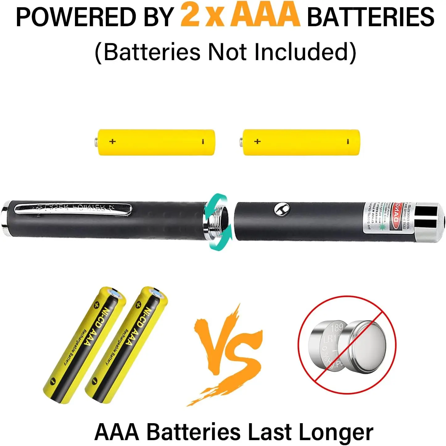 Laserpointer poderoso de alta potência com foco ajustável, ponteiro laser verde, cabeça laser vermelha, 532nm