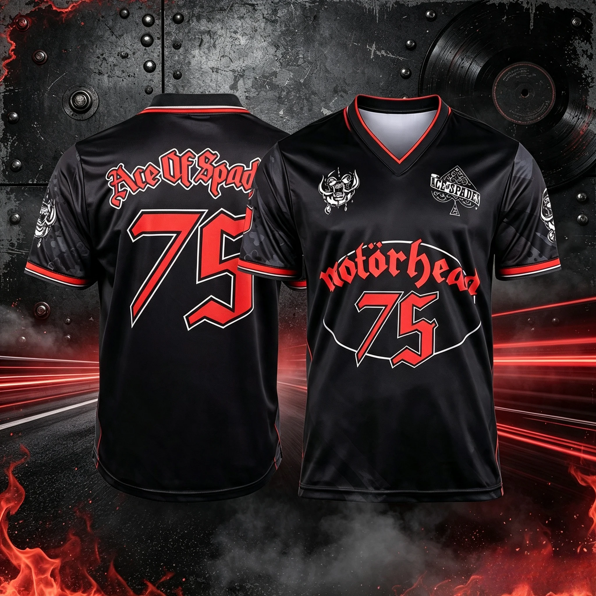 Camiseta deportiva transpirable con cuello en V Summer Motorhead Ace of Spades 75 Rock, estampado gráfico Y2K, uniforme familiar a juego para fans de la banda