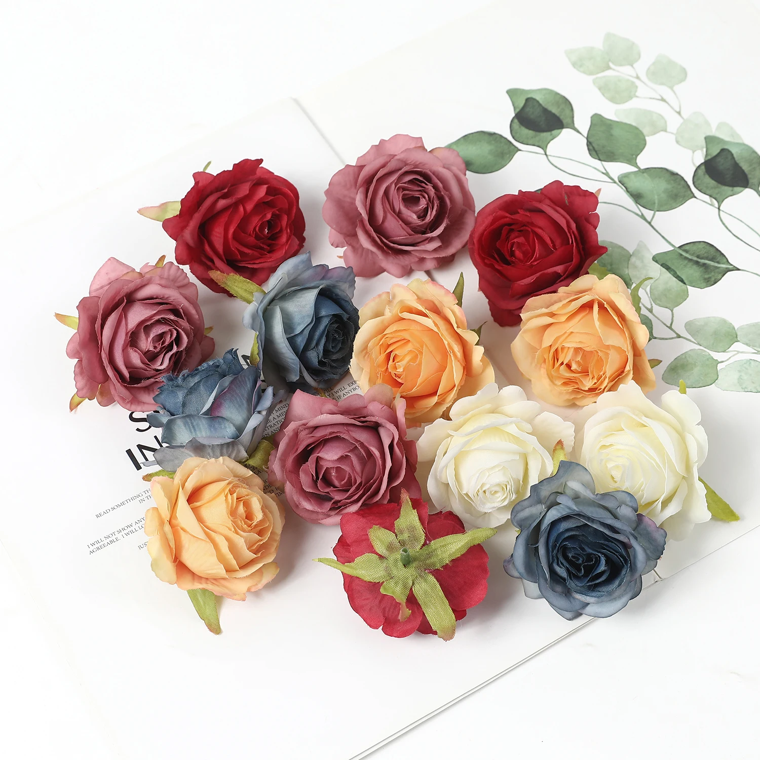 10pcs Artificial Flowers Cheap Silk Roses Head For Home Wedding Decoration Christmas DIY Scrapbook Craft Supplies Fake Plants