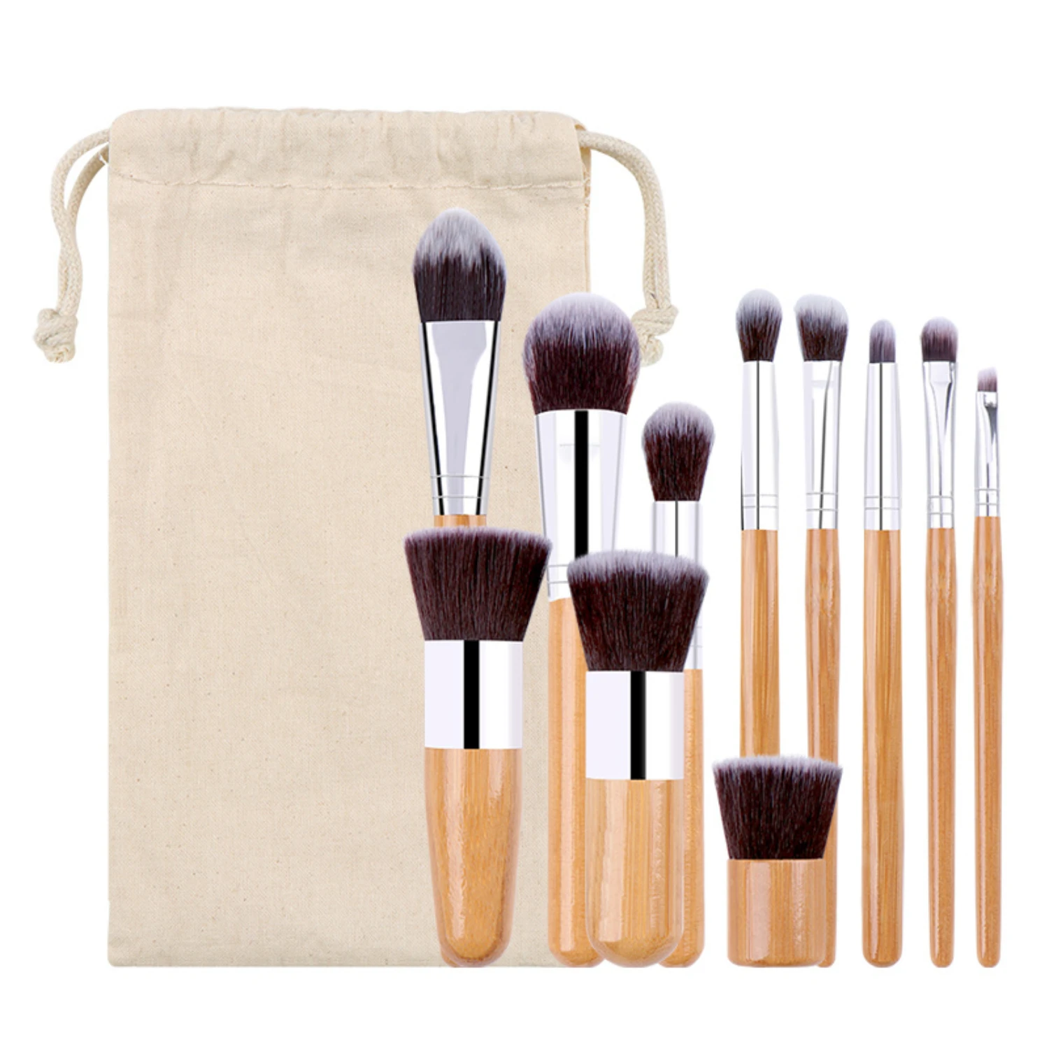 11 Bamboo Color Handle Makeup Brushes With Storage Bag Make up orginaizer Jewelry organizer Jewelry organizer boxes Cosmetic bag