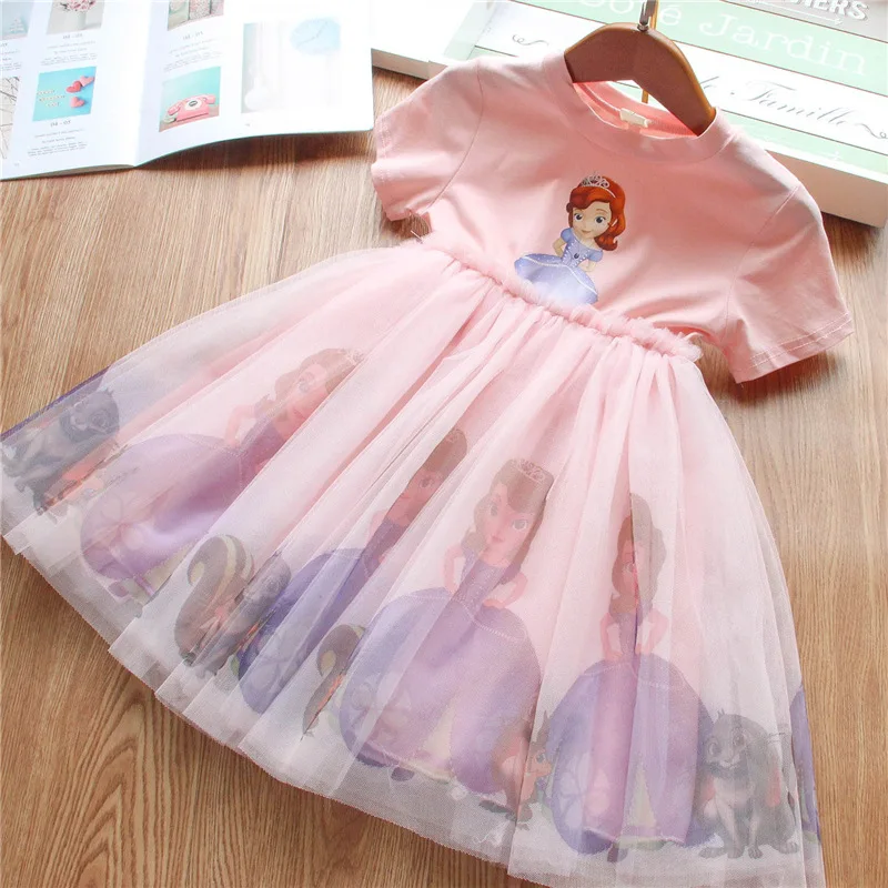 Girls Clothes 2024 New Summer Princess Dresses Short Sleeve Kids Dress Sofia Party Baby Dresses for Children Clothing 3-8Y