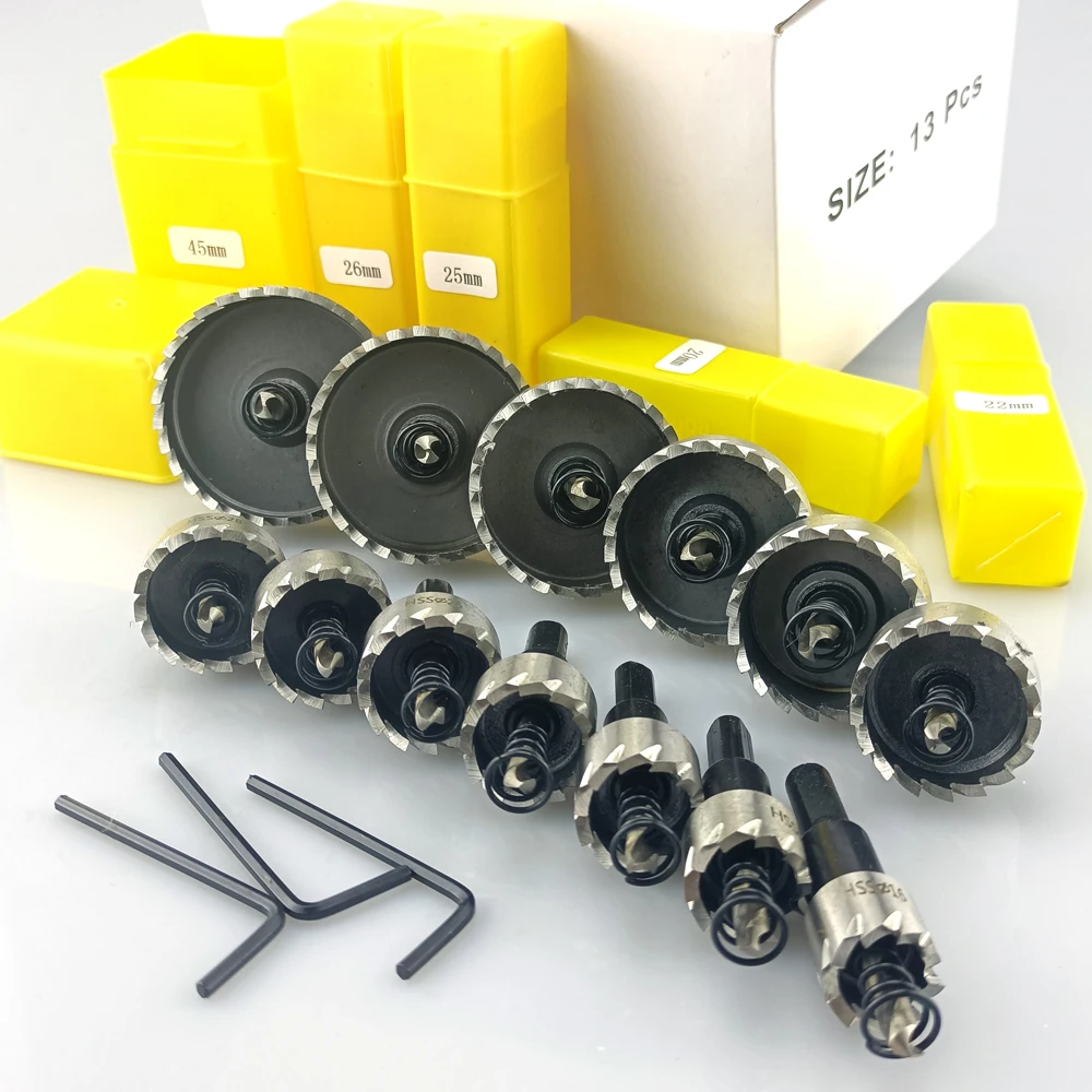 13 Pcs 16-53mm HSS Hole Saw Set High Speed Steel Drill Bit Drilling Crown for Metal Alloy Stainless Steel Wood Cutting Tool