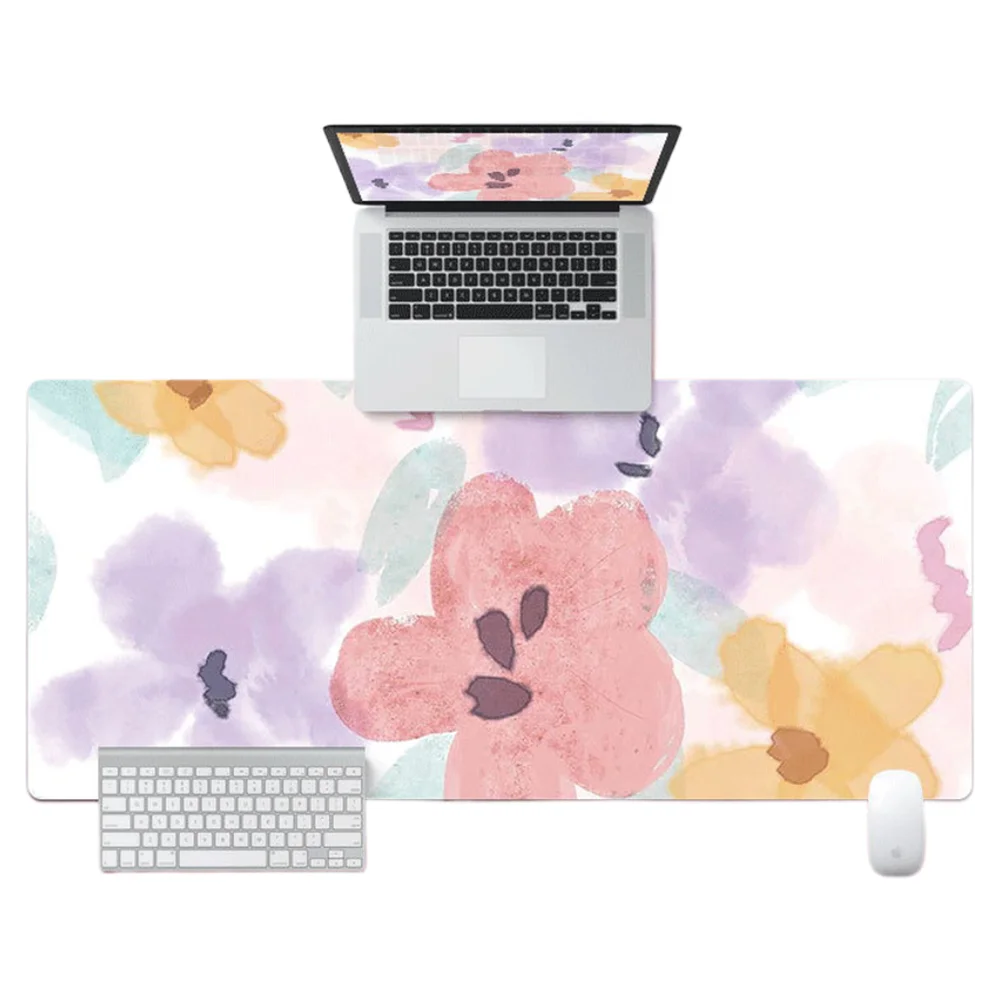 Aesthetic Watercolor Floral Large Mouse Pad, Pastel Flower Extended Desk Mat mousepad