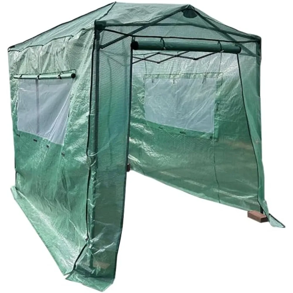 8x6 Portable Walk-in Pop-up Greenhouse, Zipper Entrance Door with 2 Mesh Side Windows Compatible, PE Fabric