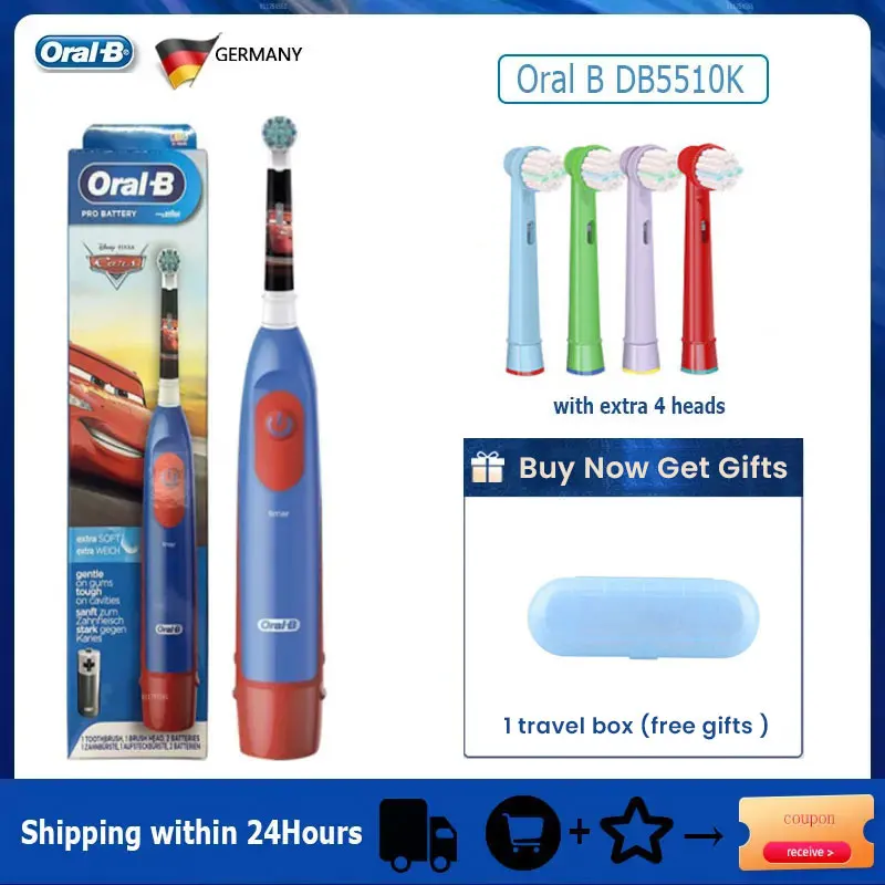 

Oral B Kids Electric Toothbrush 2 Minutes Timer Soft Bristle Rotation Gentle Clean Teeth Waterproof Tooth Brush AA Battery Power